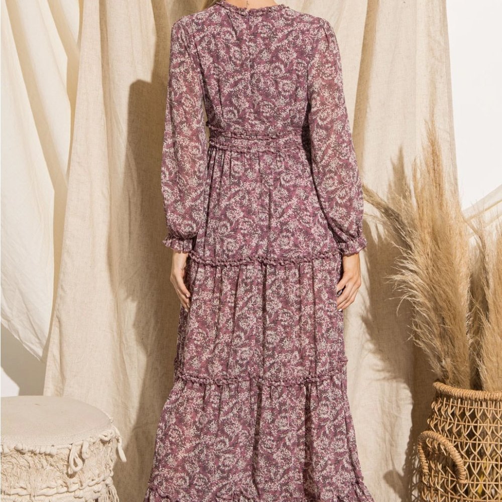 Ladies Purple Pink Mauve Floral Embroidered Tiered Maxi Dress - FINAL CLEARANCE - Picture 3 of 11